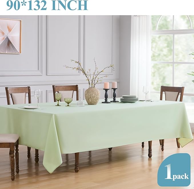 VidaFete 1 Pack Tablecloth 90 * 132inch Rectangle Table Cloth Polyester, Stain Wrinkle Resistant Polyester Dining Table Cover for Kitchen Dinning Party Wedding Tabletop Buffet Decoration(Sagegreen)
