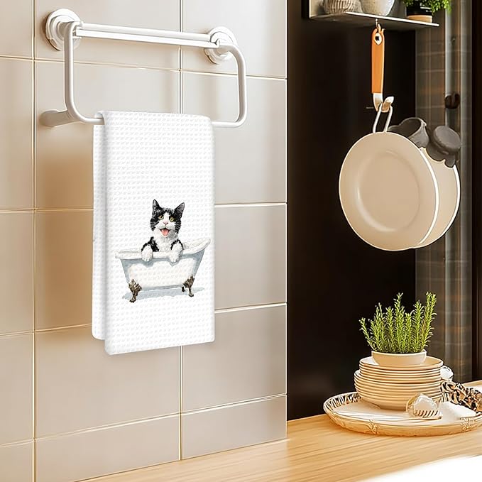 Funny Tuxedo Cat Hand Towels Set of 2, Gifts for Tuxedo Cat Owners Lovers Women Men, Cute Kitten Pet Decor for Bathroom, Funny Pet Lovers Toilet Hand Towels for Bathroom Washroom,16x24In