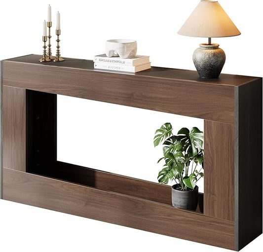 63-Inch Wood Console Table, Long Entryway Table with Storage Shelf, Farmhouse Narrow Sofa Table Behind The Couch for Living Room, Entryway, Hallway (Brown & Black)