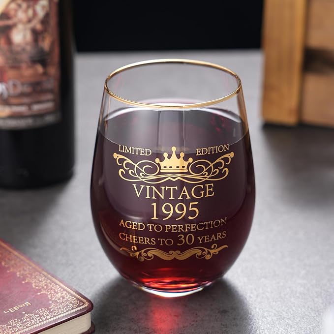 1995 30th Birthday Gifts for Women Men 15oz Wine Tumbler Red Wine Glass Cup 30 Years Old Birthday Present 30th Anniversary Present