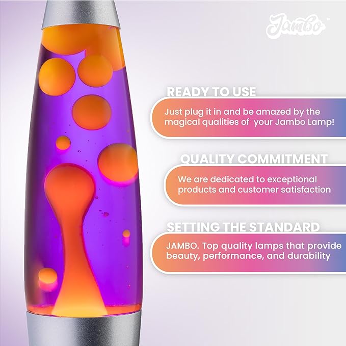 JAMBO 16" Beautiful Liquid Motion Lamp with USB -Purple with Yellow/Orange Wax for Adults, Teens and Kids, Magma Lamp, Home Decor Living Room Office Bedroom, Relaxing Night Light Nightlight