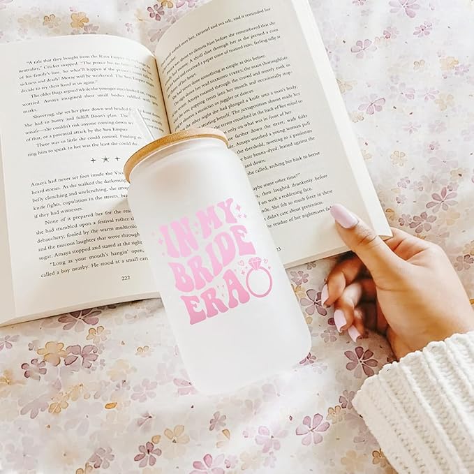 Bachelorette Gifts for Bride, Bridal Shower Gifts, Bride to Be Gifts, Bride Gifts 16oz Glass Cup with Lid and Straw, in My Bride Era, Gifts for Bride Wedding, Future Mrs Wifey Gifts