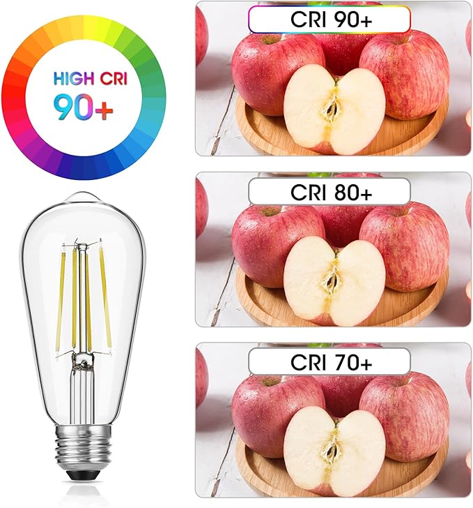 Dimmable Vintage LED Edison Bulbs, 6W, Equivalent 60W, 750lm, Daylight 5000K, 90+ CRI, ST58 Antique LED Filament Bulbs, E26 Medium Base, Clear Glass, Pack of 12