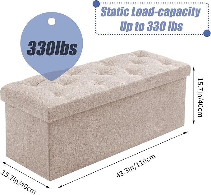 BRIAN & DANY 43 Inches Ottoman with Storage, Linen Storage Ottoman Bench, End of Bed Benches, Folding Ottomans for Bedroom, Living Room and Entryway (Beige)