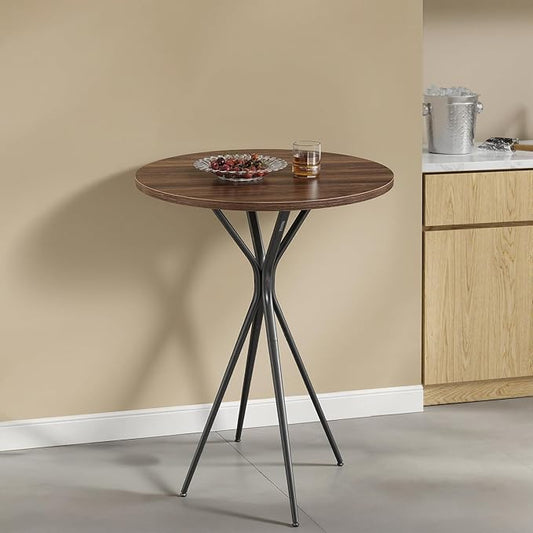 VASAGLE Bar Table, Round Cocktail High Top Pub Bistro Table for Party, Kitchen Dining, Home Bar, 23.6 x 23.6 x 41.3 Inches, Metal Frame, Modern Style, Easy to Assemble, Natural Walnut and Black
