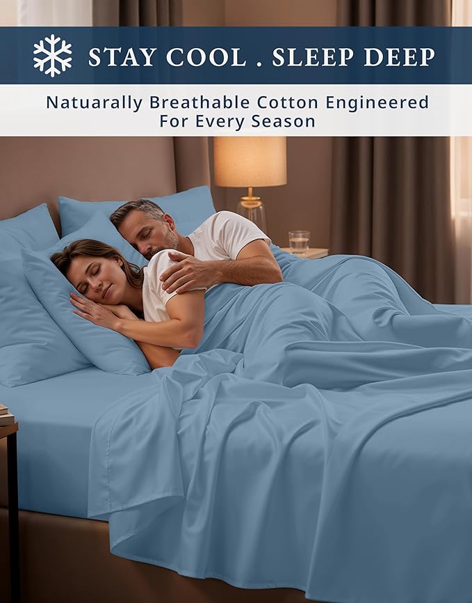 LANE LINEN Luxury Hotel Style 100% Egyptian Cotton Bed Sheets King Size, Mercerized Cotton, Sily Finish, No Pill Fade Resistant King Bedding Sheets & Pillowcases - Mountian Spring