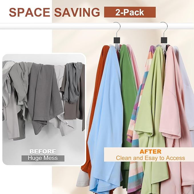 TOPIA HANGER Sweatshirt Hangers 2-Pack with 6 Wooden Balls, Purse Hanger, Scarf Hanger, Wooden Closet Hooks, Handbag Organizer, Bra Hanger, Accessory Organizers for Scarf, Tanktop, Hat, Hoodie CT82B