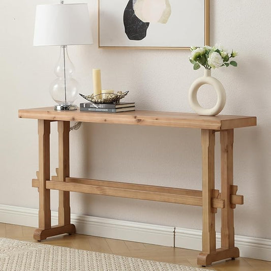 Kmax Narrow Entryway Table, 59 inchs Wood Farmhouse Console Table Boho Hallway Table Rustic Couch Table Behind Sofa for Outdoor Entrance Living Room Bedroom- Natural Color