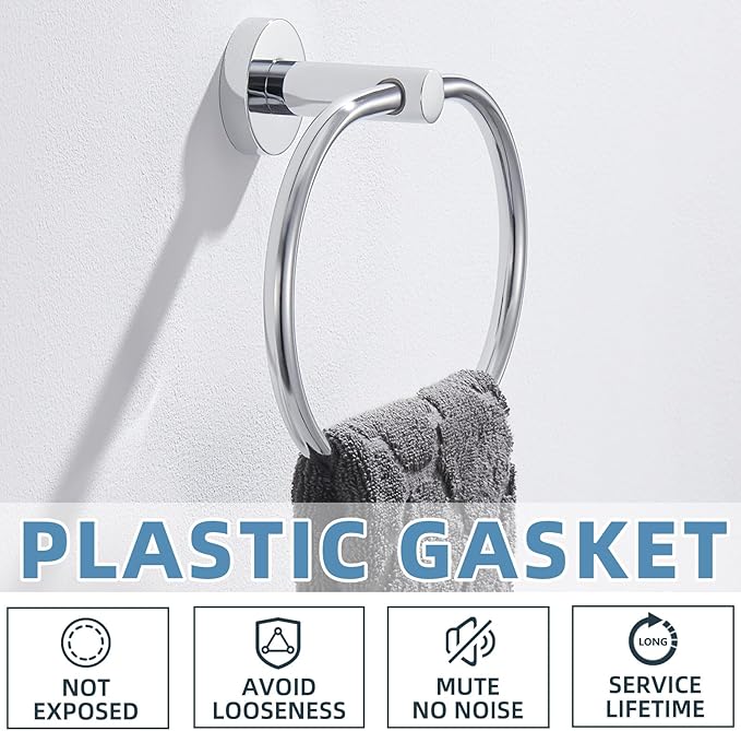 APLusee Oval Towel Ring Chrome, Stainless Steel Hand Towel Holder for Bath Kitchen, Wall Mounted