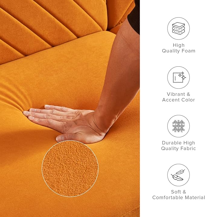 mopio 76.4" Futon Sofa Bed, Couch, Loveseat, Sleeper Sofa, Mid Century Modern Futon Couch, Sofa Cama, Couches for Living Room (Apricot Velvet)