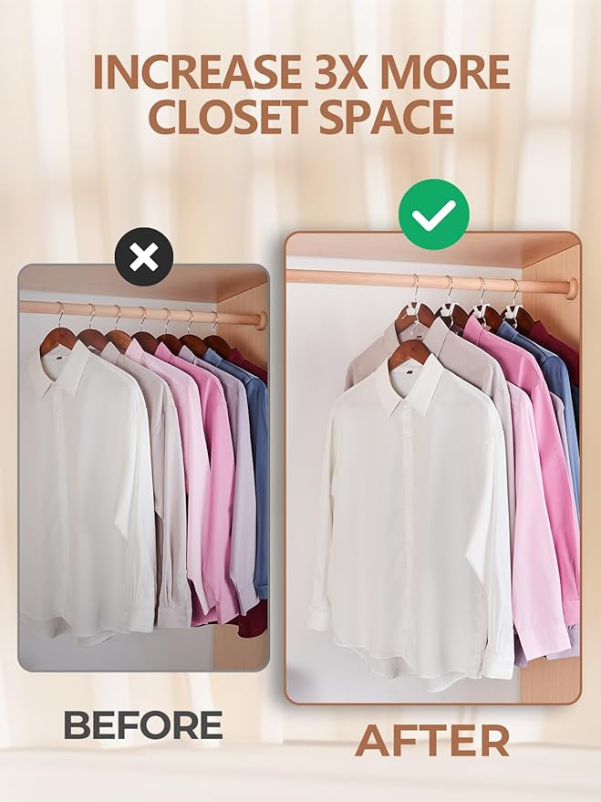 HOUSE DAY Space Saving Hangers 100 Pack, Clothes Hanger Connector Hooks, Heavy Duty Closet Space Saver, Small Space Solutions, Cascading Dorm Room Closet Organizer and Storage - White