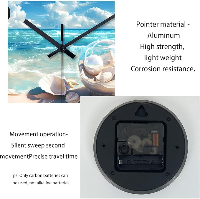 XNM Blue Beach Wall Clock for Office 24 Inch Giant Wall Clock Decorative Round Silent Clock for Wall