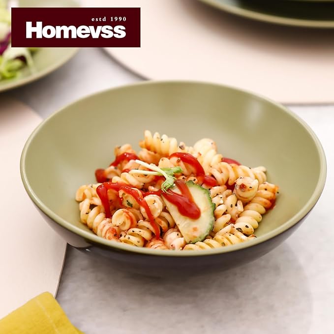 Stoneware Two-Tone Colors Life 18pc Dinner Set，Outside Shiny Black + Inside Matte Glaze Olive