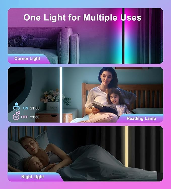Corner Floor Lamp - Smart RGB LED Corner Lamp with 16 Million DIY Colors, Music Sync, Timer, Silicone and Aluminum, More Than a Light – Your Ambient Genius in Living Rooms Bedrooms Gaming Room