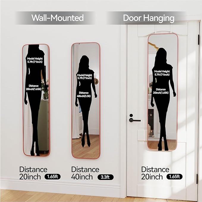 47x14 Mirror Full Body Length Door Hanging or Wall Mounted Metal Frame Dressing Mirrors for Entryway Girl Bedroom Bathroom Living Room 47 14 inch Pink Rose Gold