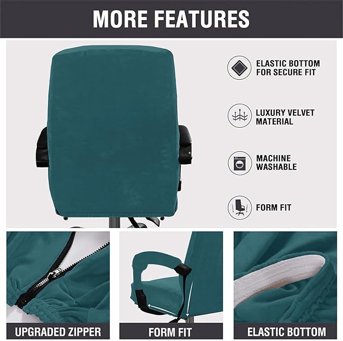 Velvet Plush Office Computer Chair Cover Ergonomic - Cat Proof Stretchable Protector for Mesh Office Desk Chair with Wheels and Armrest - Comfy Executive Office Chair for Adults, Dark Blue, XL