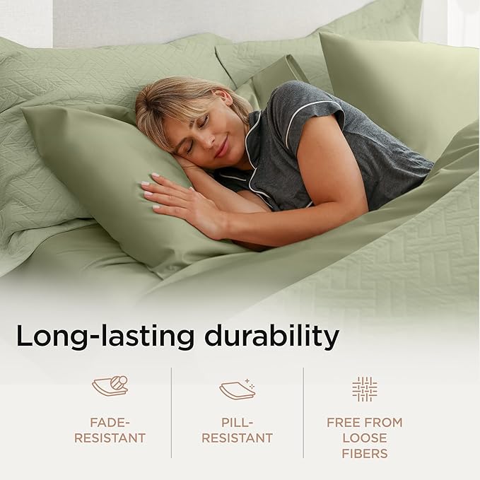 Threadmill 100% Cotton Sheets for Twin Size Bed - 600 Thread Count Twin Bed Sheets Set with 15” Deep Pocket - Sateen Weave 3-Piece Bedding Set with Cooling Effect, Sage Green