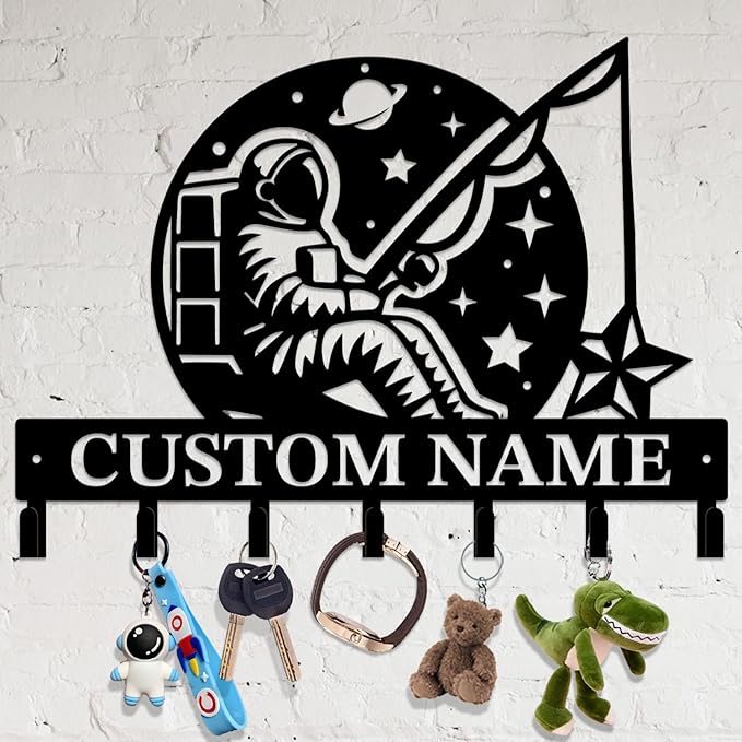 Personalized Custom Astronaut UFO Metal Wall Keys Hooks,Clothes Hooks Astronaut Art coat racks,door holder,Black Astronaut decorations for home,Entrance doors,Hallway, Bedroom,Keys,Hats (Style E)