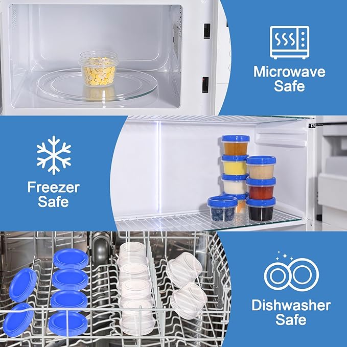 24 Pcs 4 oz Plastic Containers with Screw Lids, Reusable 1/2 Cup Small Food Storage Containers, Airtight Freezer Containers, Microwave & Dishwasher Safe, with Pen and Brush