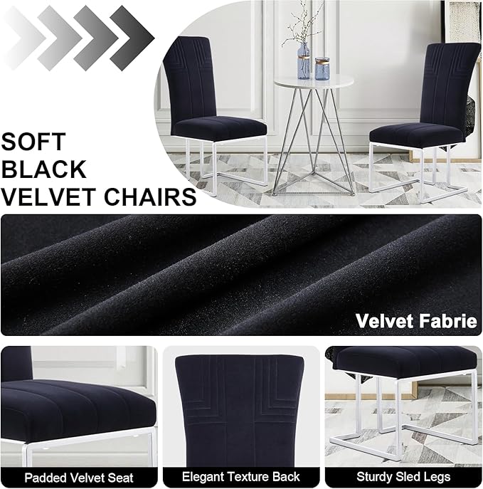 AUZ Dining Chairs Set of 10, Black and Silver Dining Chair with Velvet Upholstery and Mirrored Silver Sled Legs