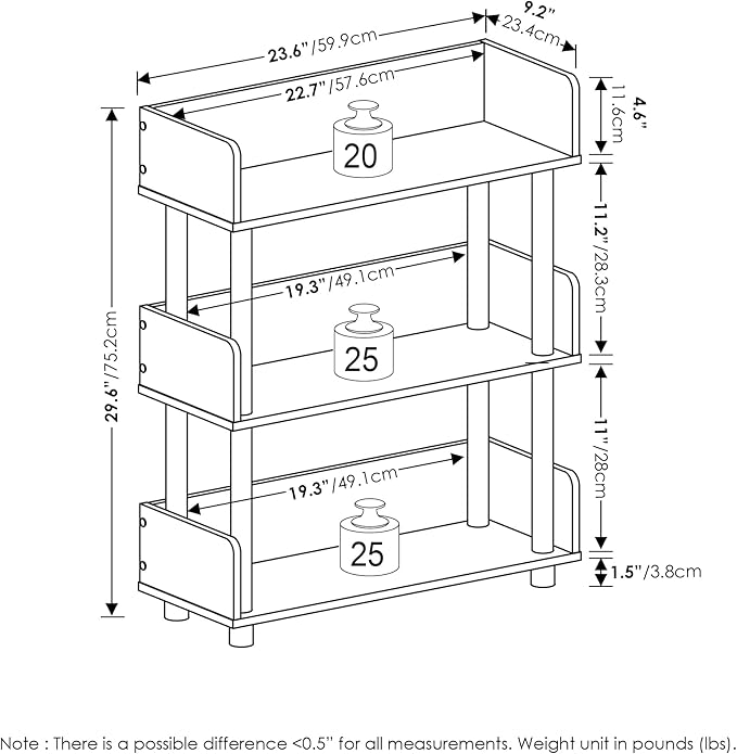 Furinno TURN-N-TUBE 3-Tier Display Shelf, Storage Shelves, Book Shelf, Open Shelves with Rounded Corner Top Edges, for Organization and Storage, Living Room, Home Office, Espresso