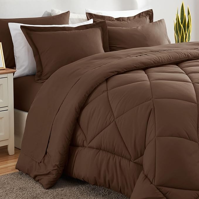 CozyLux King Size Comforter Set Brown - 7 Pieces Bed in a Bag King, Luxury Soft Bed Set for All Seasons, Bedding Set with Down Alternative Comforter, Sheets, Pillowcases & Shams