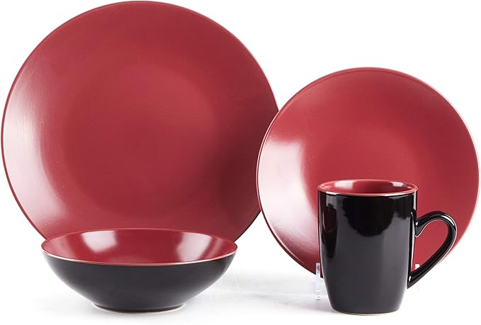 Colors Life 16pc Dinnerware Set，Very Berry - 4 Assorted Colors Beige, Berry, Plum, and Rose