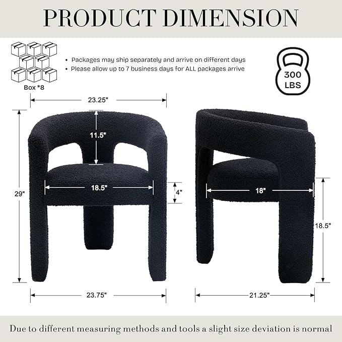 Modern Sherpa Dining Chairs Set of 8, Upholstered Barrel Chairs with Arms Comfy Accent Side Chairs for Living Room/Dining Room/Reception, Black