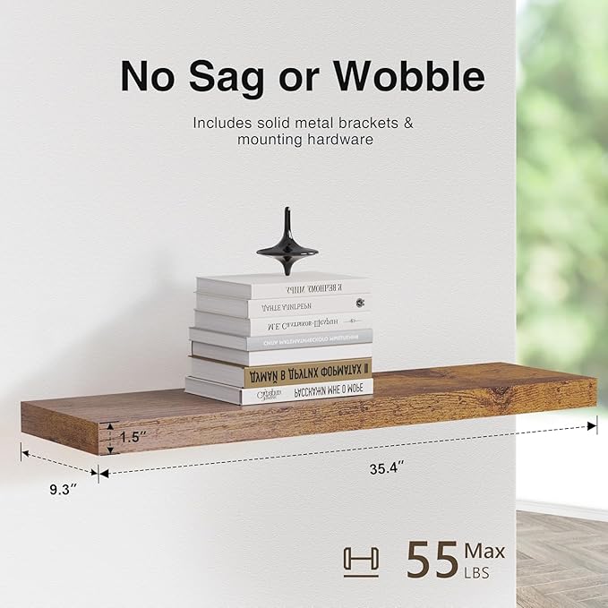 Colima Bathroom Floating Shelves for Wall, 36" Floating Wall Mounted Shelf, Rustic Wood Storage Display Shelves for Home Organization, Bathroom, Kitchen, Living Room (Set of 2, Rustic Brown)