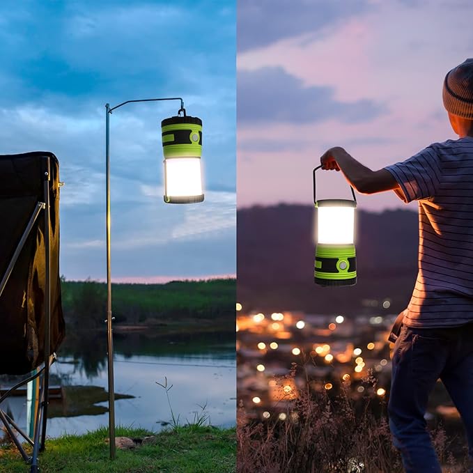 LED Camping lamp Super Bright 1500 lumens 4 Light Modes Dimmable searchlight Battery-Powered Emergency lamp Suitable for Night Hiking Tent Lighting Emergencies Power outages (Green X2)