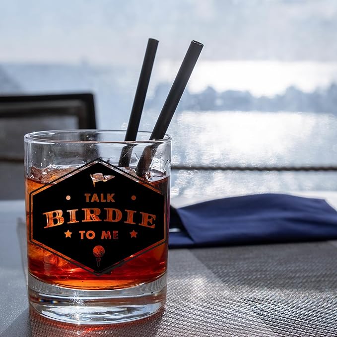 Golf Lovers Gifts Old Fashioned Whiskey Glasses, Golfing Gifts for Golfers, Talk Birdie To Me 10 oz Rocks Barware Cup for Cocktail Drinks Scotch Bourbon Liquor