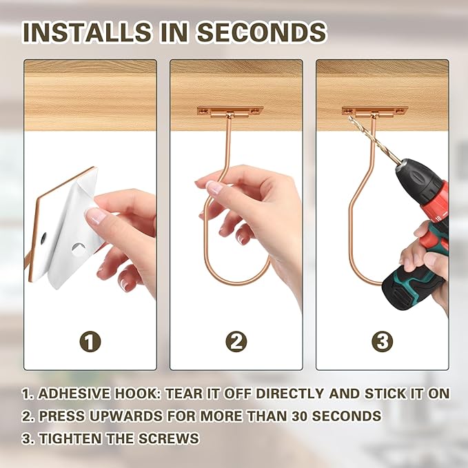 Banana Hanger Hook – Space Saving Banana Holder Hanger to Keep Bananas Fresh, Self Adhesive and Screw Banana Hook 4Pack Rose Gold