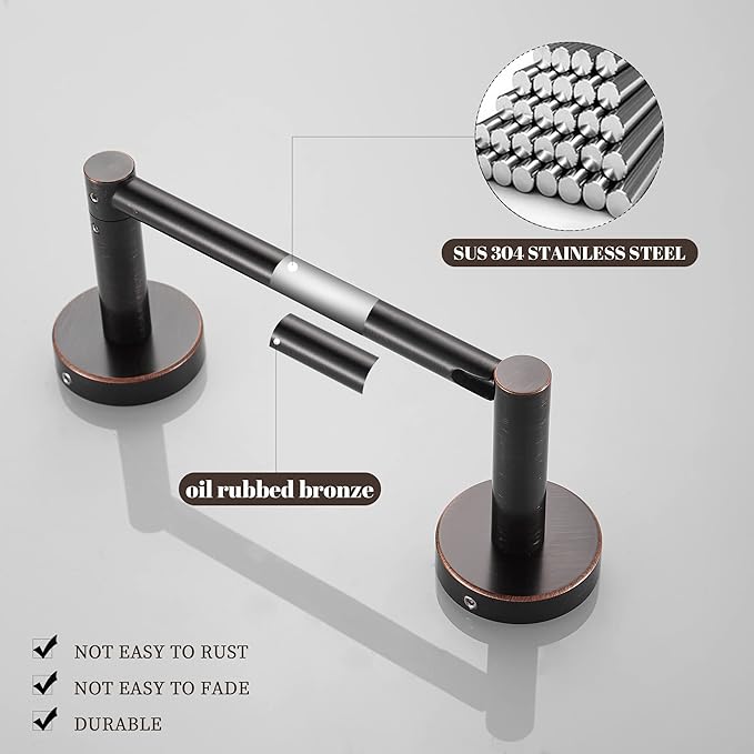 Bronze Bathroom Hardware Set, Oil Rubbed Bronze Toilet Paper Holder Towel Ring 2 Robe Hooks Wall Mount Hand Towel Holder Bath Accessories Stainless Steel, 4 Pieces