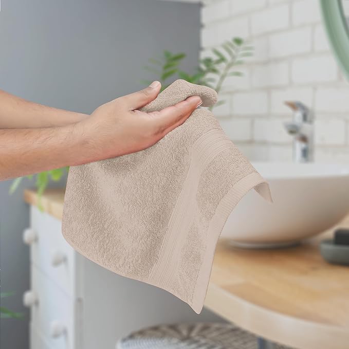 BOUTIQUO Ultra Soft Cotton 6 -Piece Hand Towel Set 16x24 Inch, Ideal for use in Bathroom, Kitchen, Gym, Spa & General Cleaning, Compact & Lightweight Multi Purpose Hand Towels - Tan