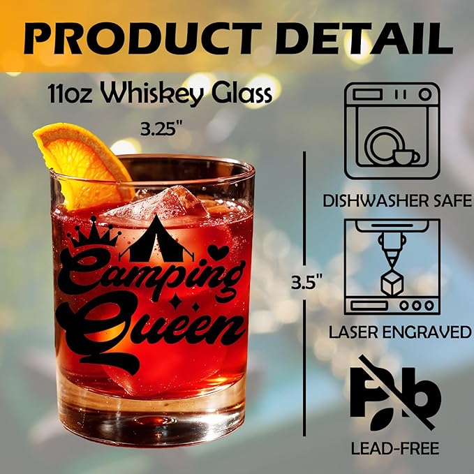 Camping Lovers Gifts Old Fashioned Whiskey Glasses, Camper Gifts for Women, Rv Traveler Gift 10 oz Rocks Barware Cup for Cocktail Drinks Scotch Bourbon Liquor