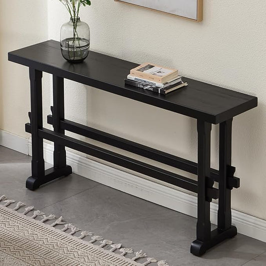 Kmax Entryway Table, 59 inchs Wood Farmhouse Console Table Boho Hallway Table Rustic Couch Table Behind Sofa for Outdoor Entrance Living Room - Black
