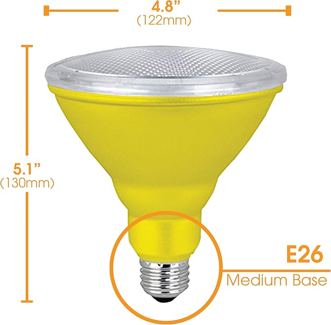 Xtricity LED PAR38 Colored Flood Light Bulb, 7W, (40W Equivalent), Waterproof, Indoor/Outdoor, E26 Medium Base, 120V, RoHs Listed, Yellow (1 Pack)