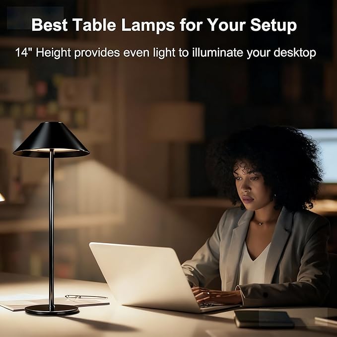 Black Cordless Lamp Set of 2, Rechargeable Battery Table Light Metal Lampshade with Flexible Height Pole, 3 Color Dimmable Bedside Touch Lamp, Portable Wireless Lamp for Reading/Home