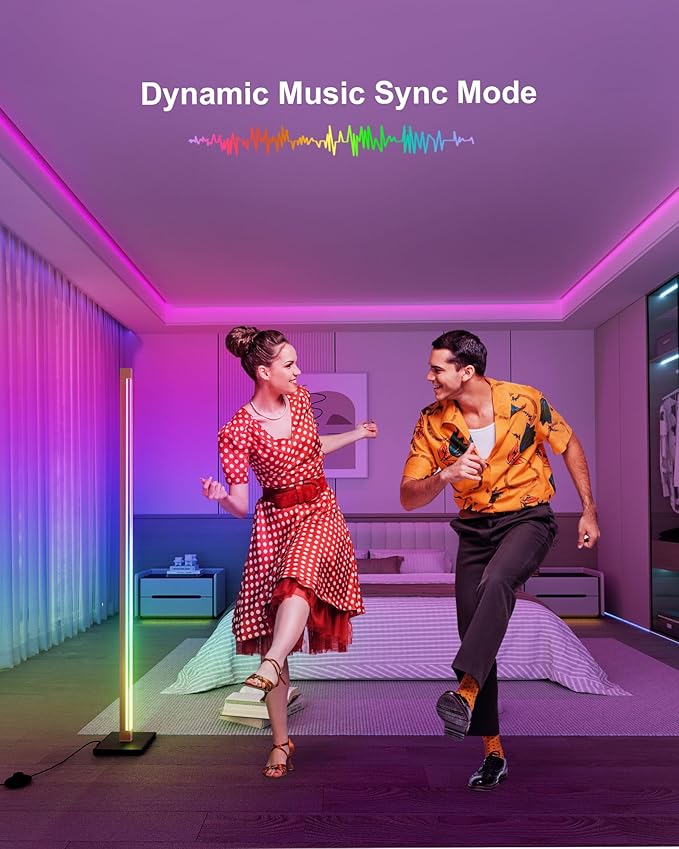 Gold Floor Lamp with Remote, Aluminum LED Corner Floor Lamp with Alexa, Smart Corner Lamp with DIY Music Sync and 16 Million Colors, 3000K and RGB CCT Standing Lamp for Bedroom Living Room
