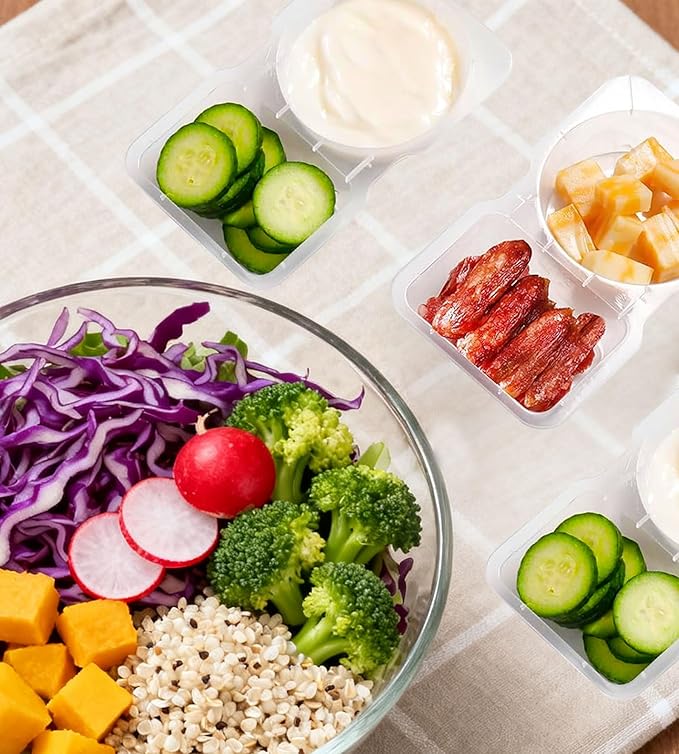 Blueash 50 Sets Reusable Snack Containers, Double Compartment Dipping Containers with Lid for Sauces,Fruits,Vegetabble,Travel Picnic