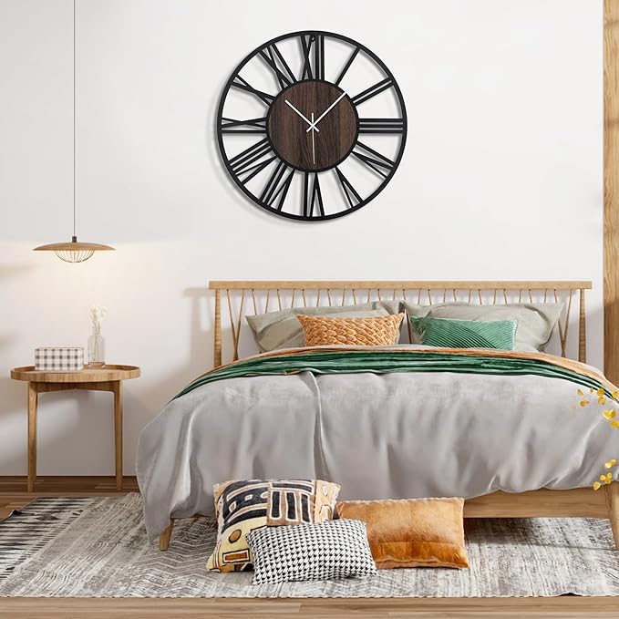 Large Wall Clock for Living Room Decor, 24 Inch Non Ticking Silent, Battery Operated Modern Vintage Oversized Wall Clock for Bedroom Kitchen