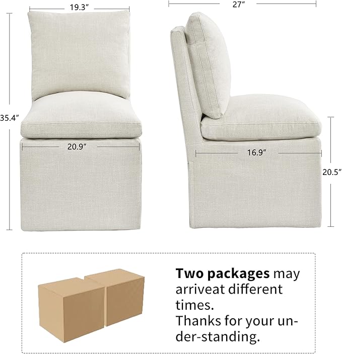 DUHOME Upholstered Armless Dining Chair with Casters,Linen Dining Chairs Set of 4 for Living Room,Single Sofa Chair with 4 Casters for Bedroom Reading Room Waiting Room Kitchen Dining Room
