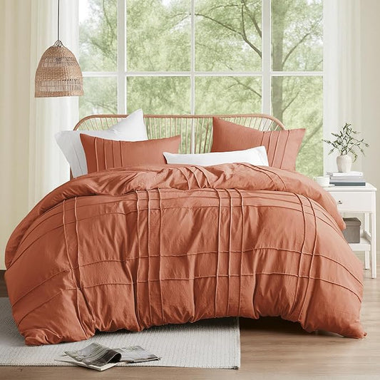 Comfort Spaces Clay Twin Size Comforter Set - 2 Pieces Pintuck Pleated Bedding Sets, All Season Lightweight, Extra Softness Pre-Washed Microfiber Twin Bed Set, Shams, Twin