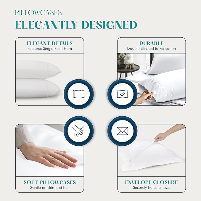 XOOX Linen 100% Egyptian Cotton Pillow Cases King Size Set of 2 - Luxury 1200 Thread Count Sateen Dark Grey Pillow Covers, Soft & Breathable 5 Star Hotel-Quality Pillowcases, Fits King Size Pillows