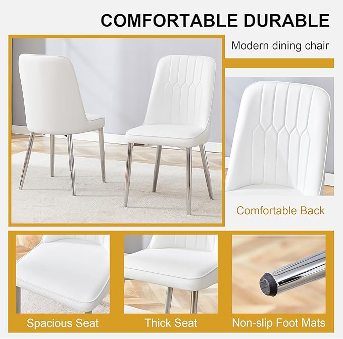 Dining Chairs Set of 2, Equipped with PU Leather Backrest Cushions and Silvery Legs, Suitable for Restaurants, Kitchens, and Dining Room Chairs
