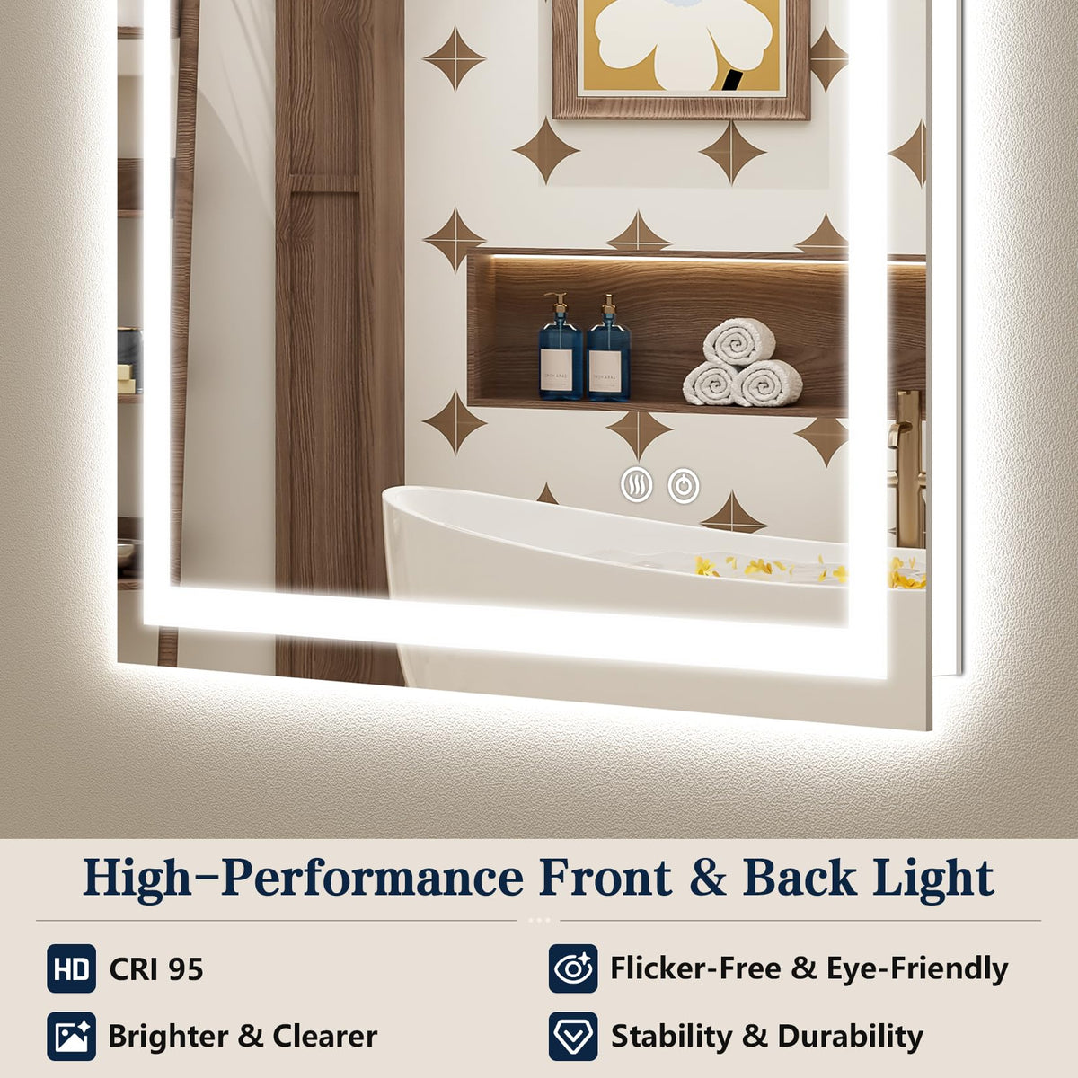 VEEYLOS 28x32 Inch LED Bathroom Mirror with Lights, Backlit & Front Lit