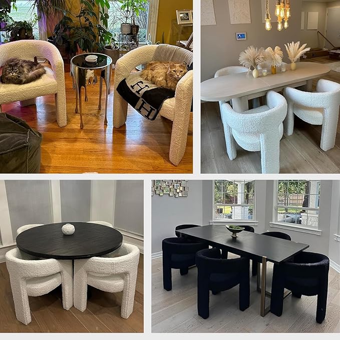 Modern Sherpa Dining Chairs Set of 4, Upholstered Barrel Chairs with Arms Comfy Accent Side Chairs for Living Room/Dining Room/Reception, White