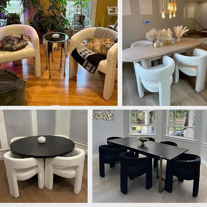 Black Dining Chairs Set of 6, Upholstered Sherpa Barrel Chairs with Arms Comfy Accent Side Chairs for Living Room/Dining Room/Reception, Black