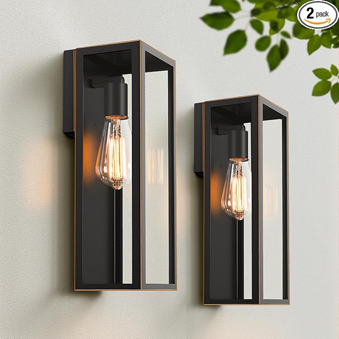 2-Pack Outdoor Wall Lanterns, Exterior Waterproof Outdoor Lights with Glass Shades, Bronze Porch Lights Wall Mounted, Anti-Rust E26 Modern Lighting Fixtures for Patio Garage Entryway Front Door