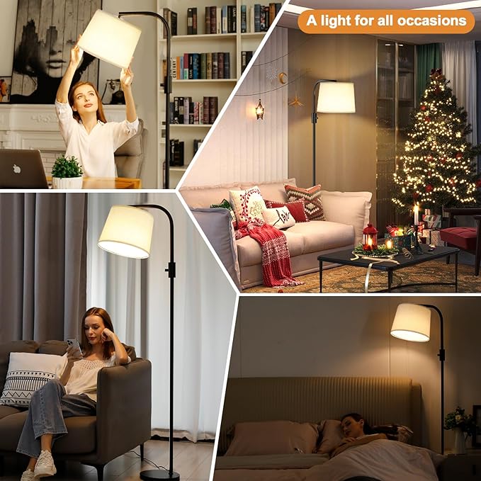 Ambimall Fully Dimmable Floor Lamp - Floor Lamps 9W LED Light Bulbs, Standing Lamps for Living Room, Tall Lamp for Bedroom (Black and Light Beige)